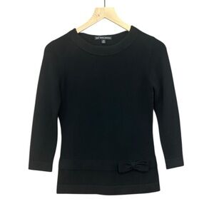 Brooks Brothers Black Lambswool Sweater Bow Accent 3/4 Sleeve Women’s Size XS